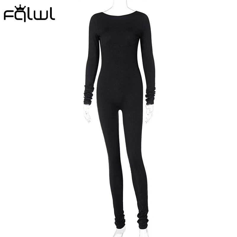 Женский комбинезон с длинным рукавом FQLWL черный/белый открытой спиной - купить по