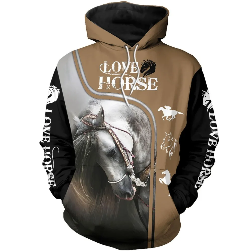 Мужская толстовка с капюшоном и 3D-принтом Love Horse | одежда