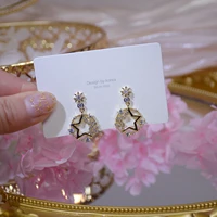 luxury 14k gold inlaid shiny bling cubic zirconia five pointed star earrings ladies super beautiful gift jewelry pendant