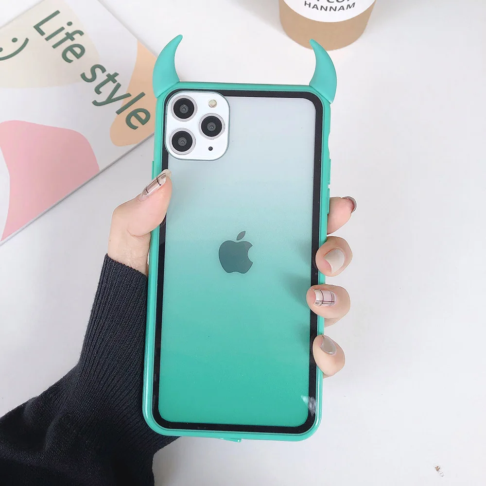 LOVECOM Gradient Rainbow Devil Horn Phone Case For iPhone 11 Pro Max XR XS 7 8 6 6S Plus X Soft Acrylic Back Cover | Мобильные