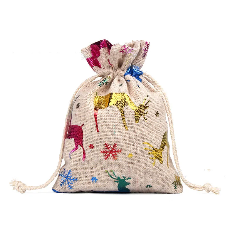 

13*18cm bronzed printed Christmas gift bag cotton bunches for Christmas high-quality bags pretty printing cotton bag for storage