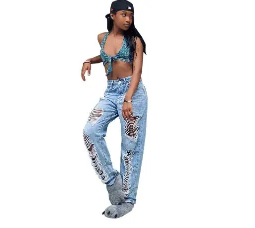 Уличные модные пикантные джинсовые брюки в стиле хип-хоп с вырезом и открытой пуговицей женские брюки женская модель Европейский новый сти... от AliExpress RU&CIS NEW