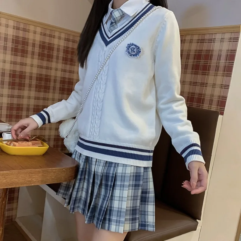Spring Autumn JK Uniform Japanese College Style Students Vest School Girl Long Sleeve V-neck Knitted Sweater Pullovers | Тематическая
