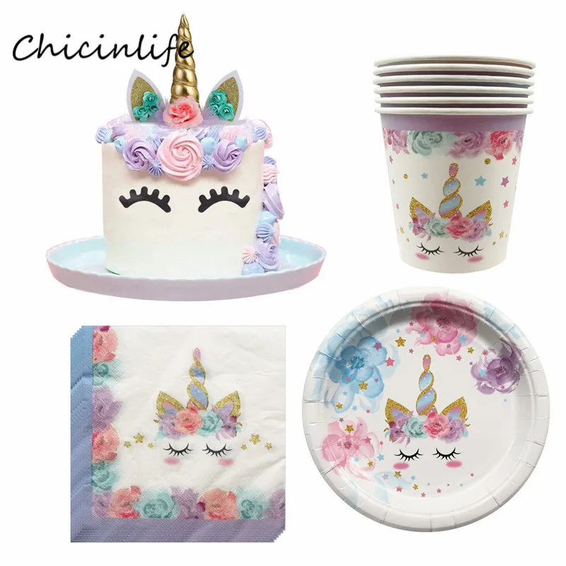 Chicinlife 16 шт. одноразовая салфетка для посуды с единорогом вечерние тарелки с единорогом для украшения детского дня рождения