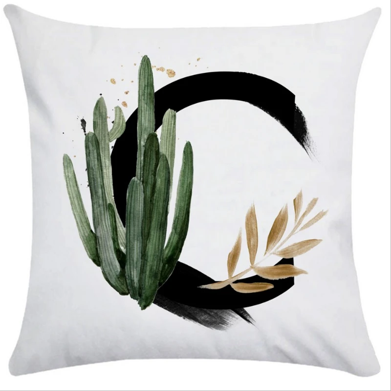 26 English Letters Pillowcase Plant Green Leaf Cushion Cover Super Soft Pillow Single-sided Large Size Covers Home Deco | Дом и сад