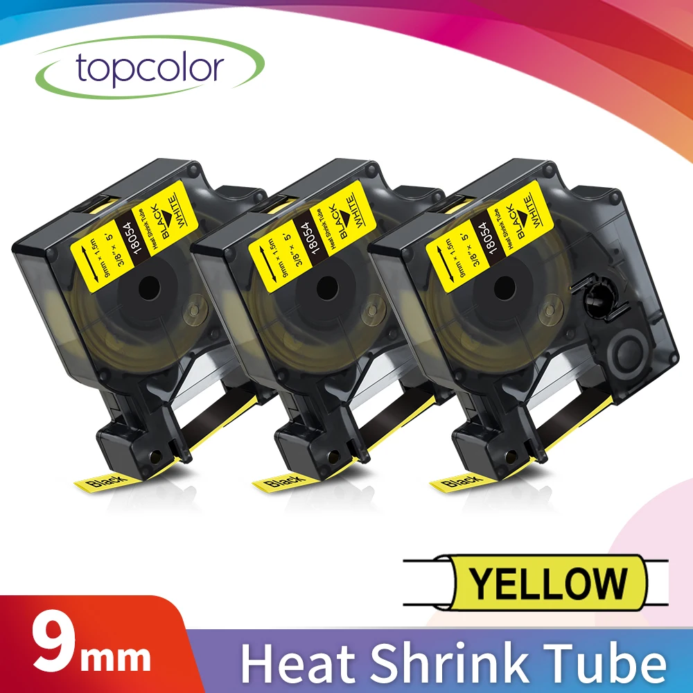 Термоусадочная трубка Topcolor 3PK черная на желтой ленте 9 мм подходит для