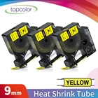 Термоусадочная трубка Topcolor 3PK, черная на желтой ленте 9 мм, подходит для промышленных Этикеток Dymo 18054 для принтера этикеток Rhino 6000 6500