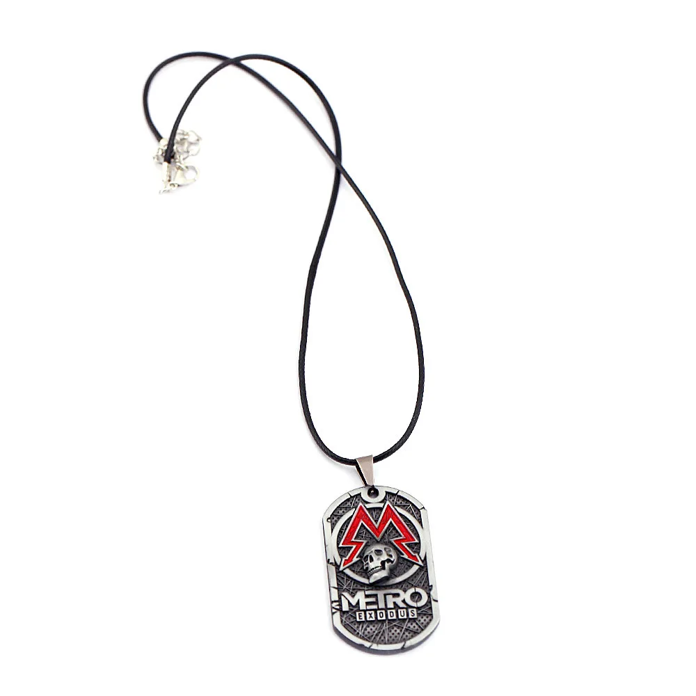 Black rope necklace Винтажное ожерелье Metro Exodus 2033, металлическая подвеска, череп, собачья бирка, мужское ожерелье с кожаными цепочками, очаровательное колье, ожерелье, ювелирные изделия для игр - Окраска металла: Black rope necklace
