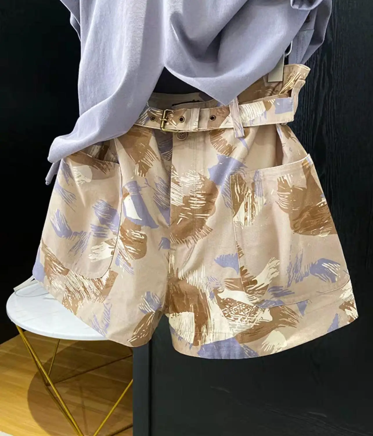 Женские шорты с камуфляжным принтом повседневные свободные женские поясом и