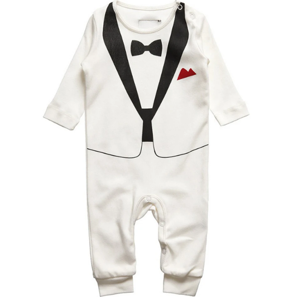 

Baby Boys Black White Cotton Suit Set Kids Long Sleeve Gentlemen Style Kids Romper Jumpsuit Sets 4Sizes