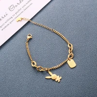 bunny rabbit charm bracelet women stainless steel cuban chain bracelet fashion jewelry beautiful gift for her