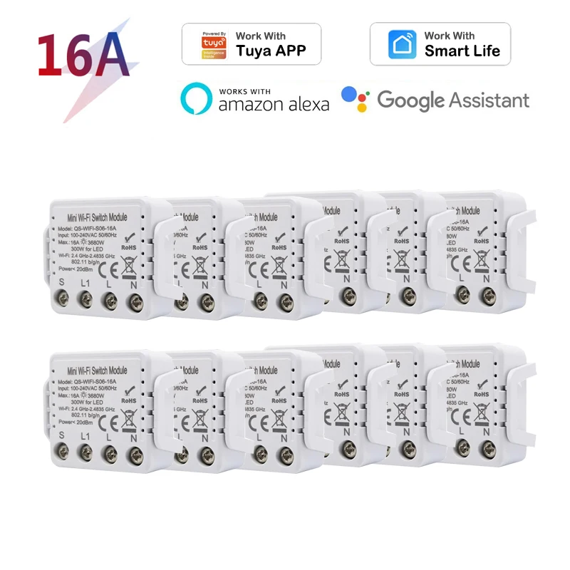 

Модуль Wi-Fi Tuya Mini 16 А, двухстороннее управление через приложение Smart Life, Голосовое управление для Alexa Google Home