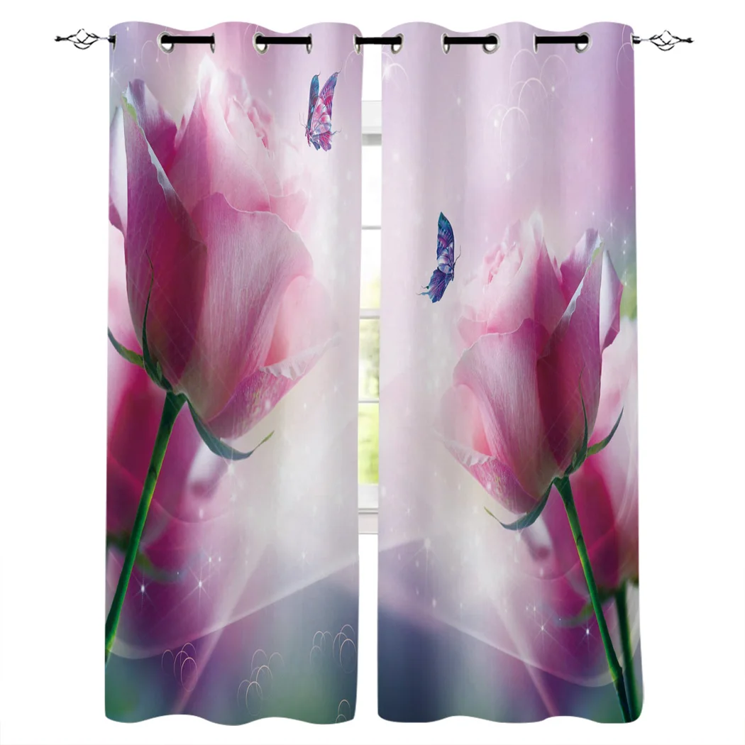 Занавески на окна с бабочкой розовыми цветами для гостиной кухни Современный