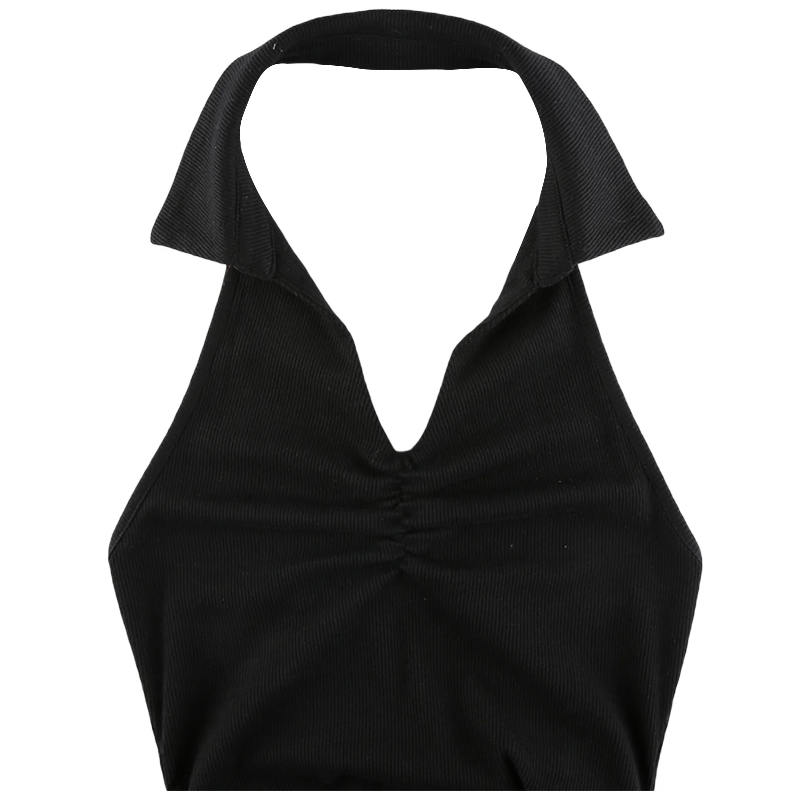 

Summer Ladiess Sexy Halter Skinny Dress Fashion Solid Color V-neck High Waist Pleated Short Dress for Women 2021