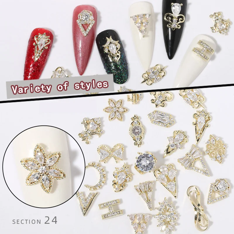 

24Styles Of Nail Diamonds Bow-knot Rosette Moon Flowers Shine Zircon Ring Nail Diamond Jewelry Light luxury Nail shop dedicated