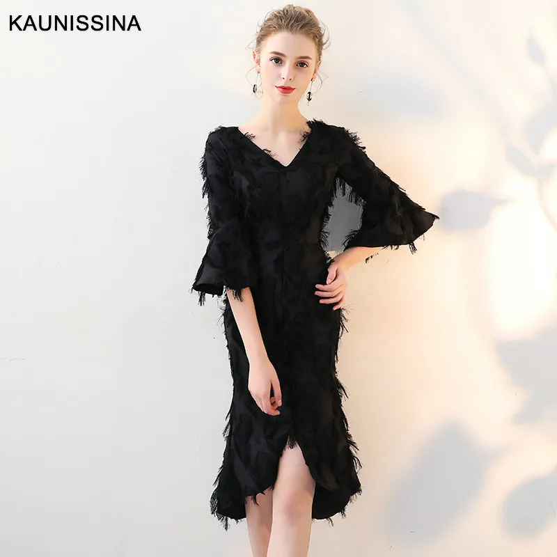 KAUNISSINA Mermaid Cocktail Dresses Elegant Party Gowns V-Neck Flare Sleeve Celebrity Homecoming Dress Vestidos | Свадьбы и
