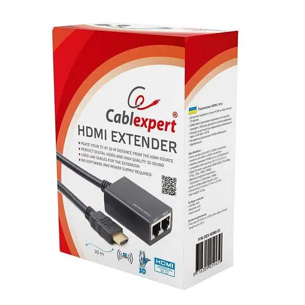 HDMI к LAN RJ45 удлинитель GEMBIRD DEX 01 1080p черный|Адаптеры AC/DC| |