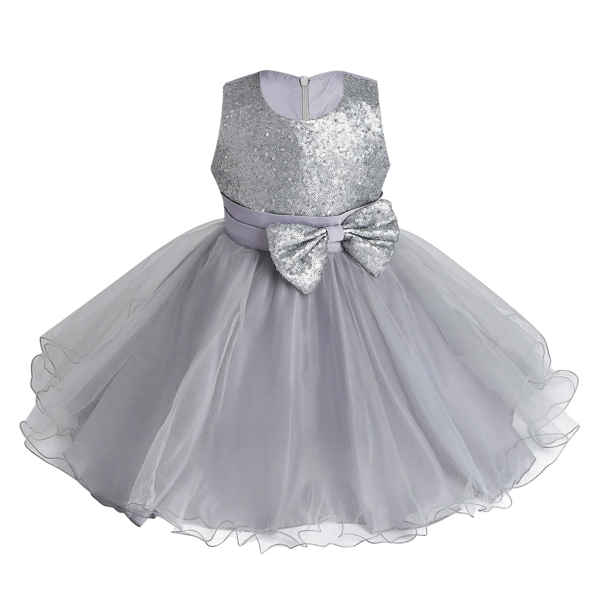 Gray IEFiEL/летнее платье с цветочным узором для девочек; vestido infantil; платье с цветочным рисунком, расшитое блестками и бантом; нарядное платье принцессы с фатиновой юбкой для девочек на день рождения - Цвет: Gray
