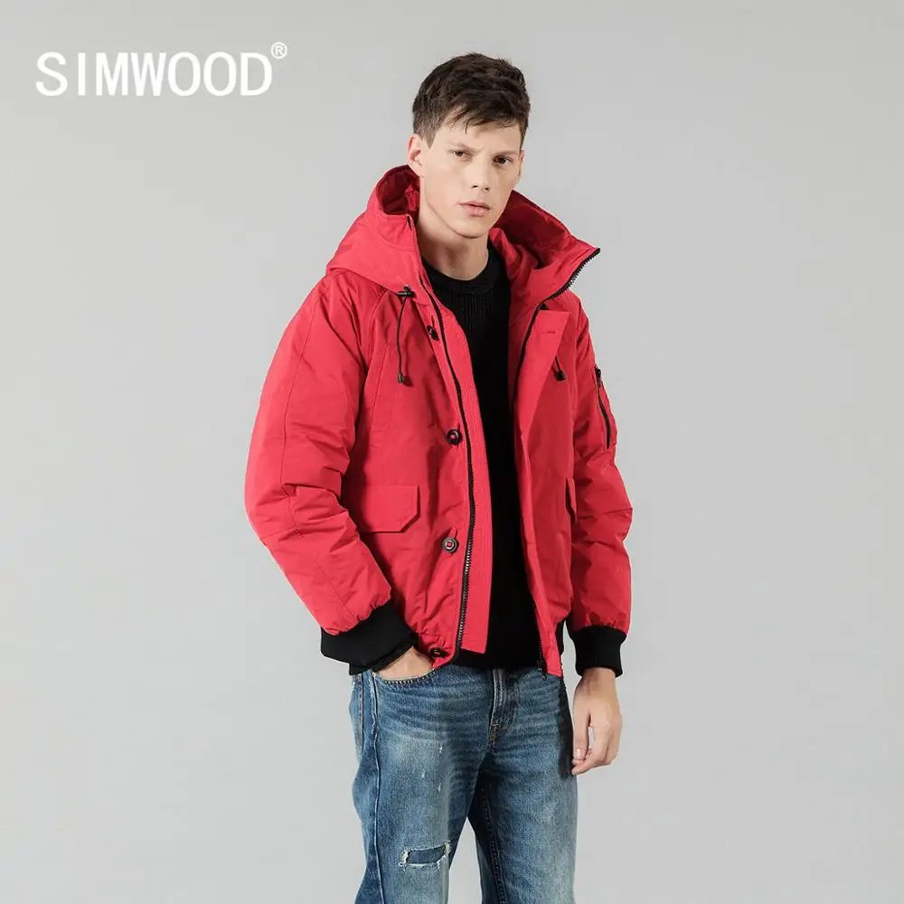 Мужская короткая куртка бомбер SIMWOOD модная теплая на 90% ном сером утином пуху с