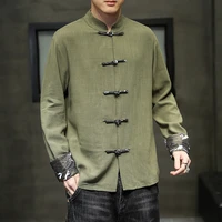 spring summer new chinese style long sleeve single breasted button shirt men cotton and linen casual shirt japanese fashion