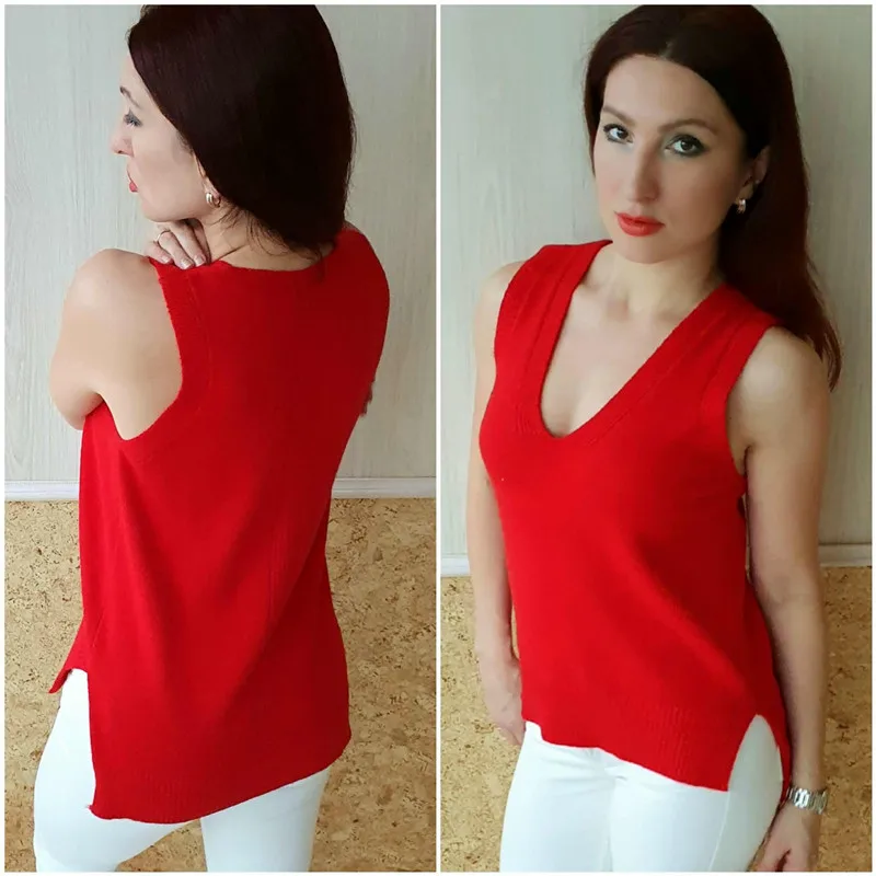 Разноцветный вязаный жилет для женщин Повседневный свитер с треугольным вырезом