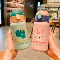 400ml kids thermos mug with straw stainless steel dinosaur vacuum flasks children thermal water bottle tumbler thermocup