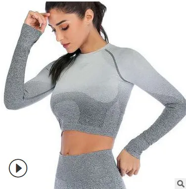 Футболка женская с длинным рукавом и круглым вырезом облегающий спортивный топ