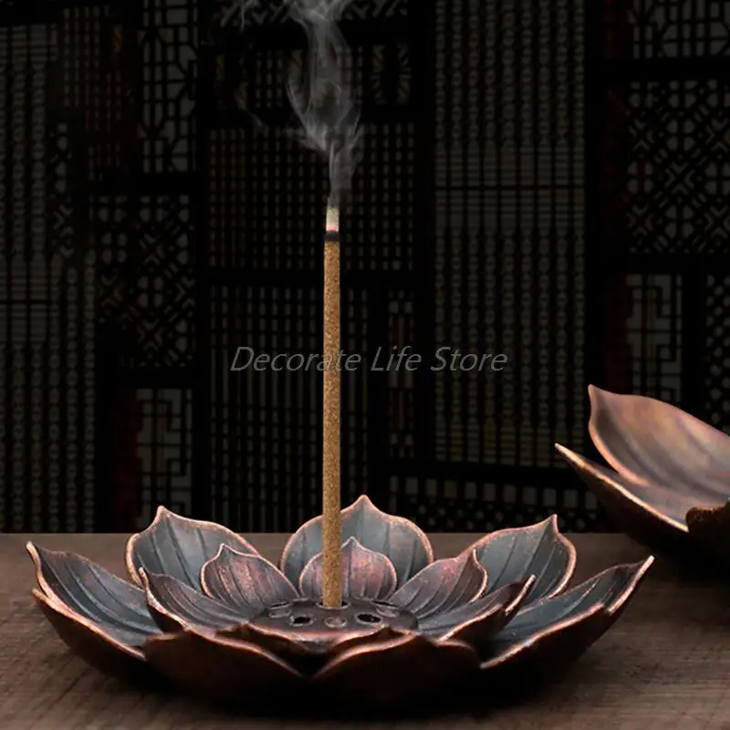 

Alloy Lotus Incense Burner Stick Holder Plate Burner Plate Buddhism Coil Lotus Censer Household Zen Lotus