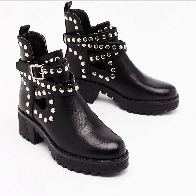 Женские мотоциклетные ботинки с заклепками и пряжкой сезон лето-осень 2021 женские