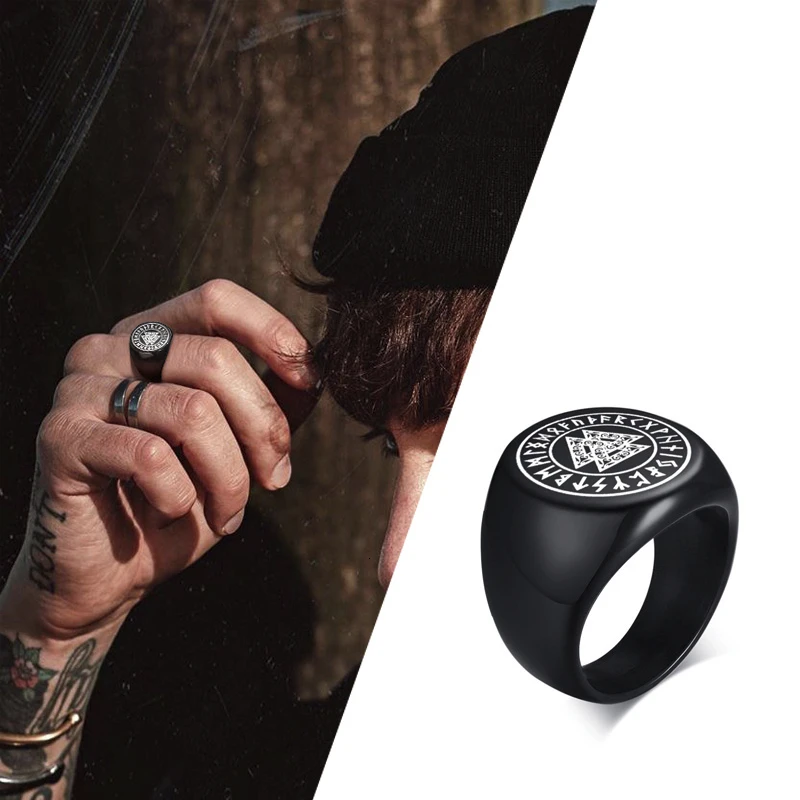 Нержавеющая сталь VIKING VALKNUT Футарк руны письмо перстень для мужчин ювелирные