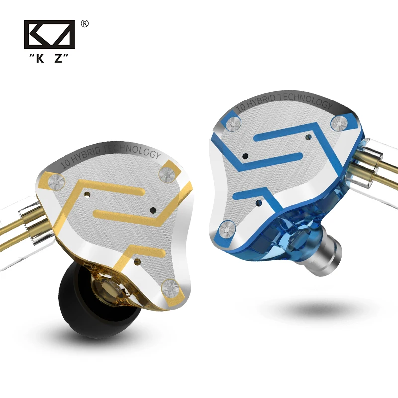 Наушники золотистого цвета KZ ZS10 Pro 4BA + 1DD гибридные 10 драйверов Hi Fi басовые