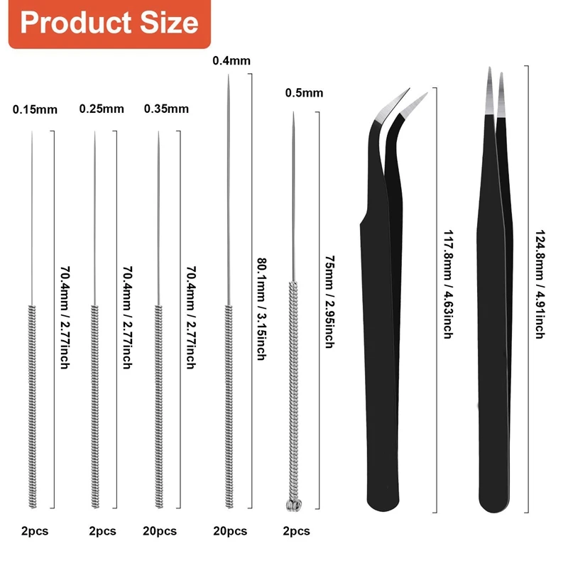 

48 Pcs 3D Printer Nozzle Cleaning Kit 0.15 0.25 0.35 0.4 0.5mm Nozzle Cleaning Needle with Transparent Storage Box