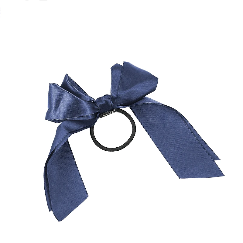 navy blue Лента для волос для женщин и девочек, модная атласная лента, бант, лента для волос, резинка для волос, конский хвост - Цвет: navy blue