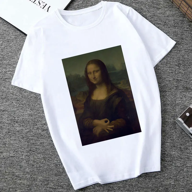 Mona Lisa Spoof персональные футболки женские модные футболки Harajuku летние с коротким рукавом и круглым вырезом белые Топы Рубашки Camiseta Femina