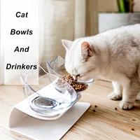 non slip bowl for cat double pet bowls and drinkers water storage transparent plastic 2 in 1 raised cat bowl feeder accessories