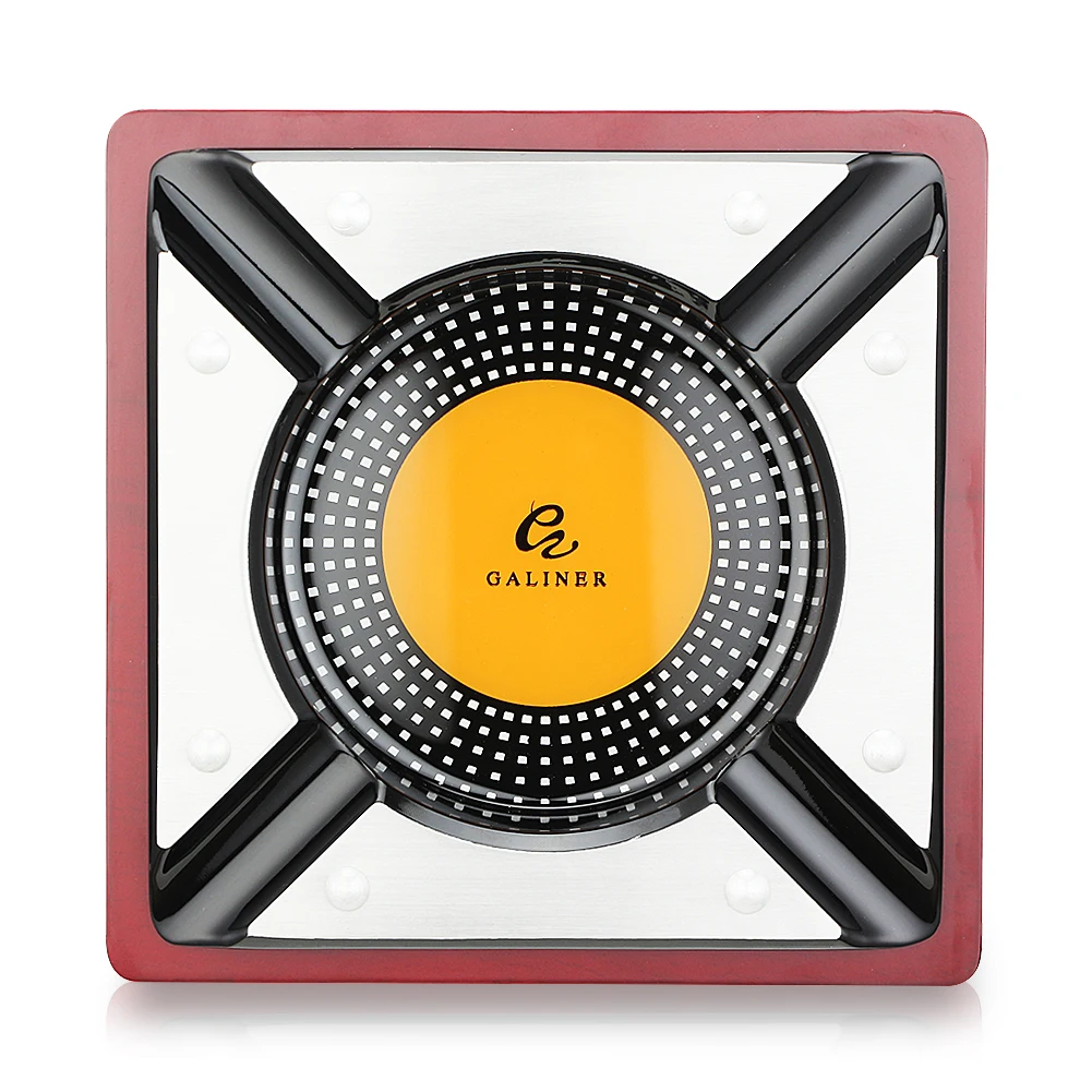 

GALINER Red Wood Alloy Cigar Ashtray Home Metal Ash Tray Outdoor Middle Size Luxury Four Holder Cigar Square Cigarette Ashtrays
