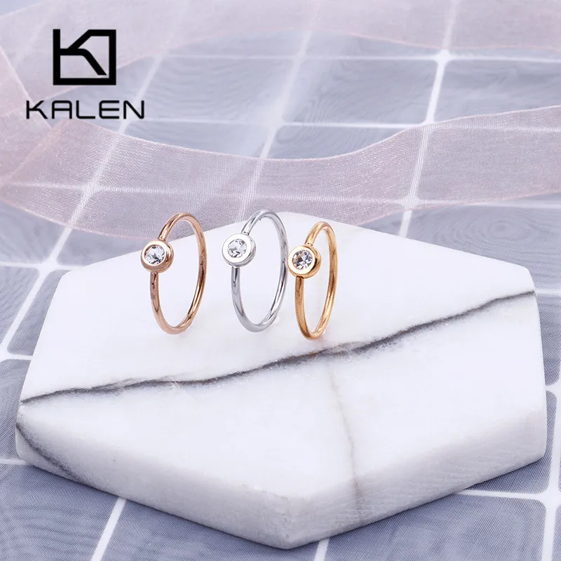 

KALEN Fashion MINI Round Wedding Bands Rings For Women Tri-Color Stainless Steel Cubic Zircon Bijoux Mujer Anillos Party Jewelry