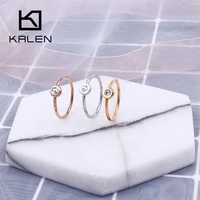 kalen fashion mini round wedding bands rings for women tri color stainless steel cubic zircon bijoux mujer anillos party jewelry