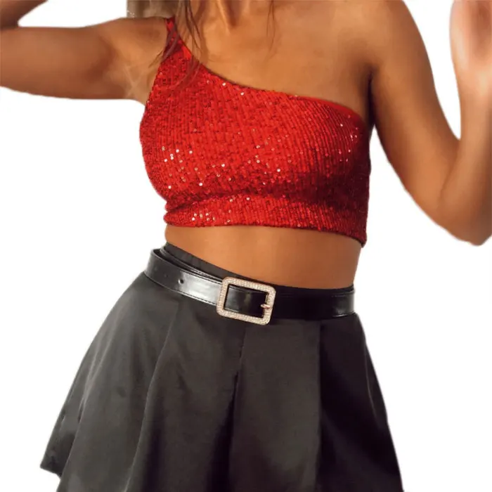 Женская блестка блеск Блеск безрукавка жилет розовый красный | одежда