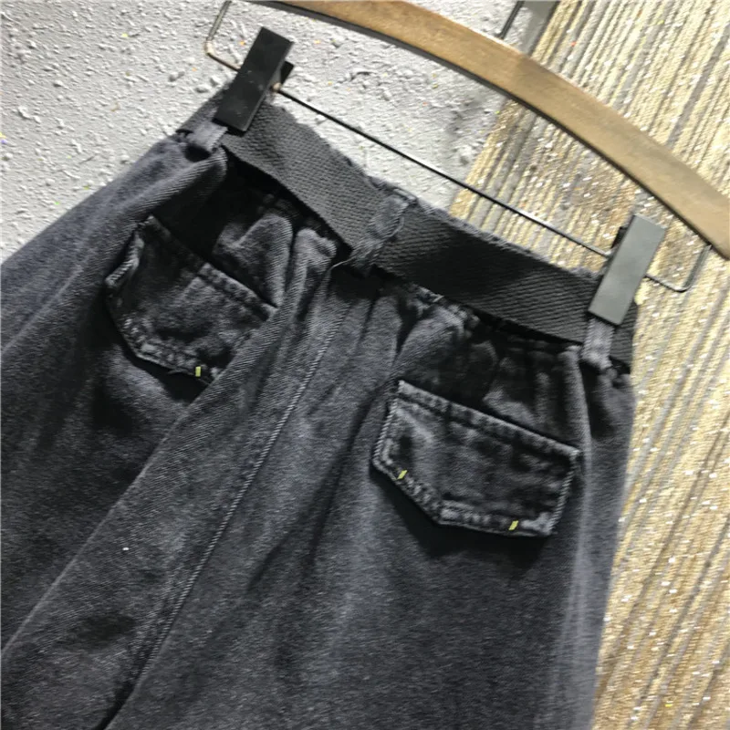 

IEQJ 2021 Spring Summer New Pattern Black Denim Patchwork Pockets Vintage Loose Short Women Fashion Tide 3AJ67201XL