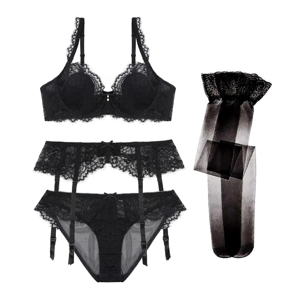 4 шт. кружевные бюстгальтеры + подвязки трусики чулки | Женская одежда
