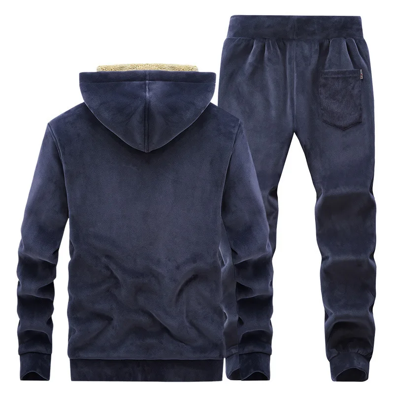 Tracksuit men Set L-6XL 7XL 8XL Men's 2 pieces Sets winter New middle aged casual Clothing Tracksuits Silver fox lamb wool Set