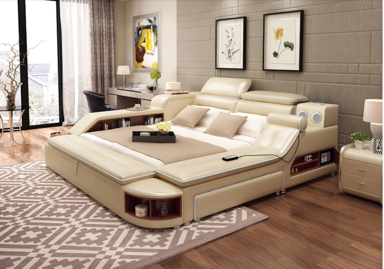 Camas dormitorio современная мебель для спальни умная кровать с кожаной рамкой