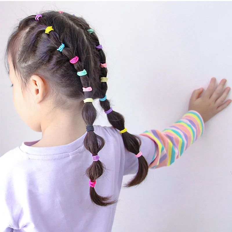 100 pcs / set warna gula-gula tali rambut elastik nilon untuk - Aksesori pakaian - Foto 2