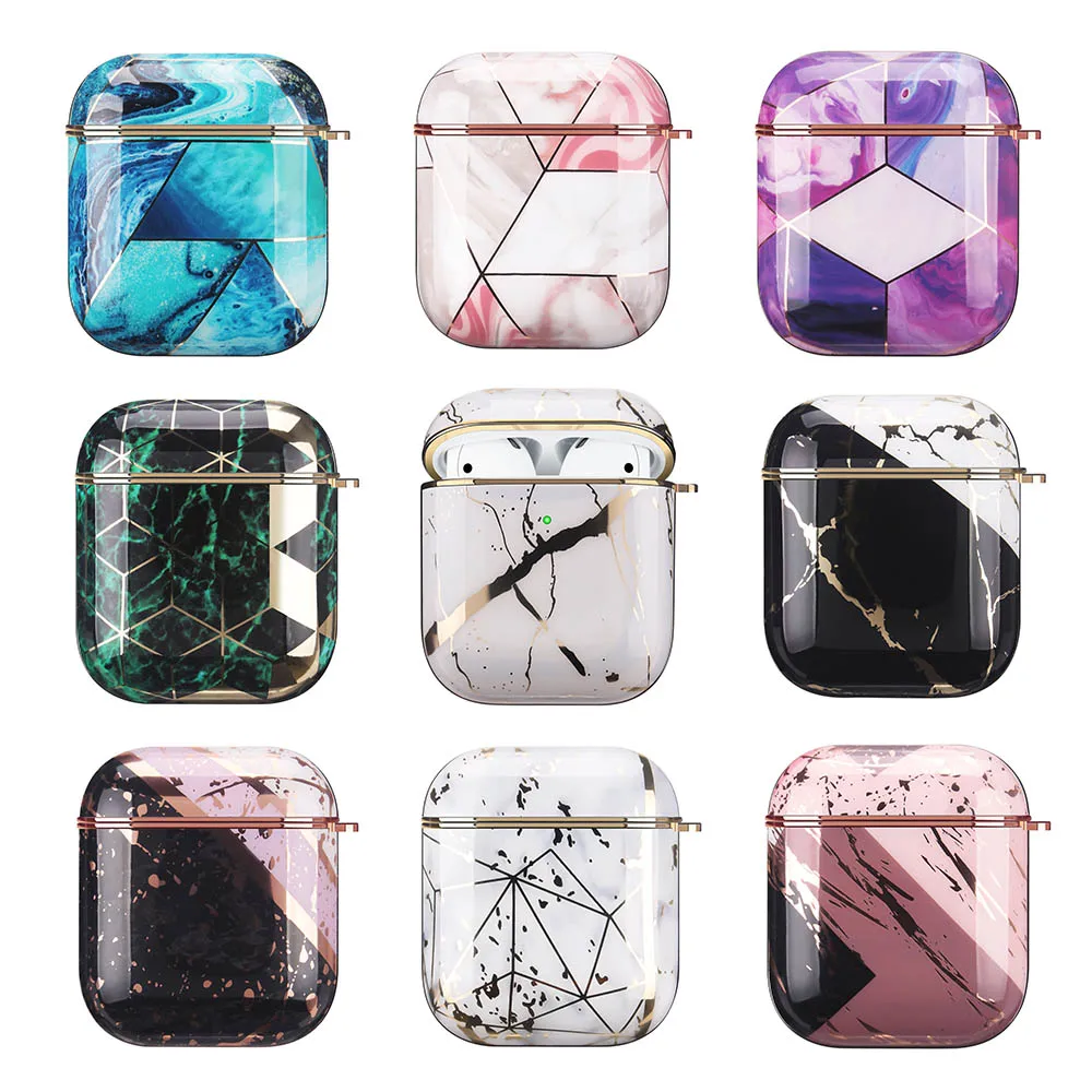 

Marble Pattern Case For AirPods 1 2 Earphone Case Cute Luxury Electroplated Hard PC Cover For Airpods 2 Air Pods 1 Airpod Coque