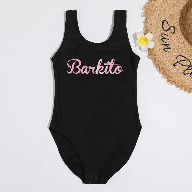 

Детский слитный купальник с блестящими буквами для маленьких девочек, купальный костюм Монокини, черный детский купальник, пляжная одежда