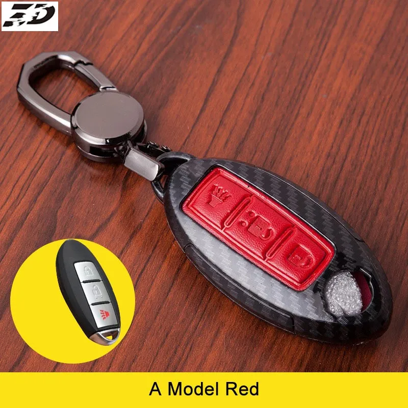 Чехол для автомобильного ключа из углеродного волокна и кожи Nissan Teana X Trail Qashqai Livina