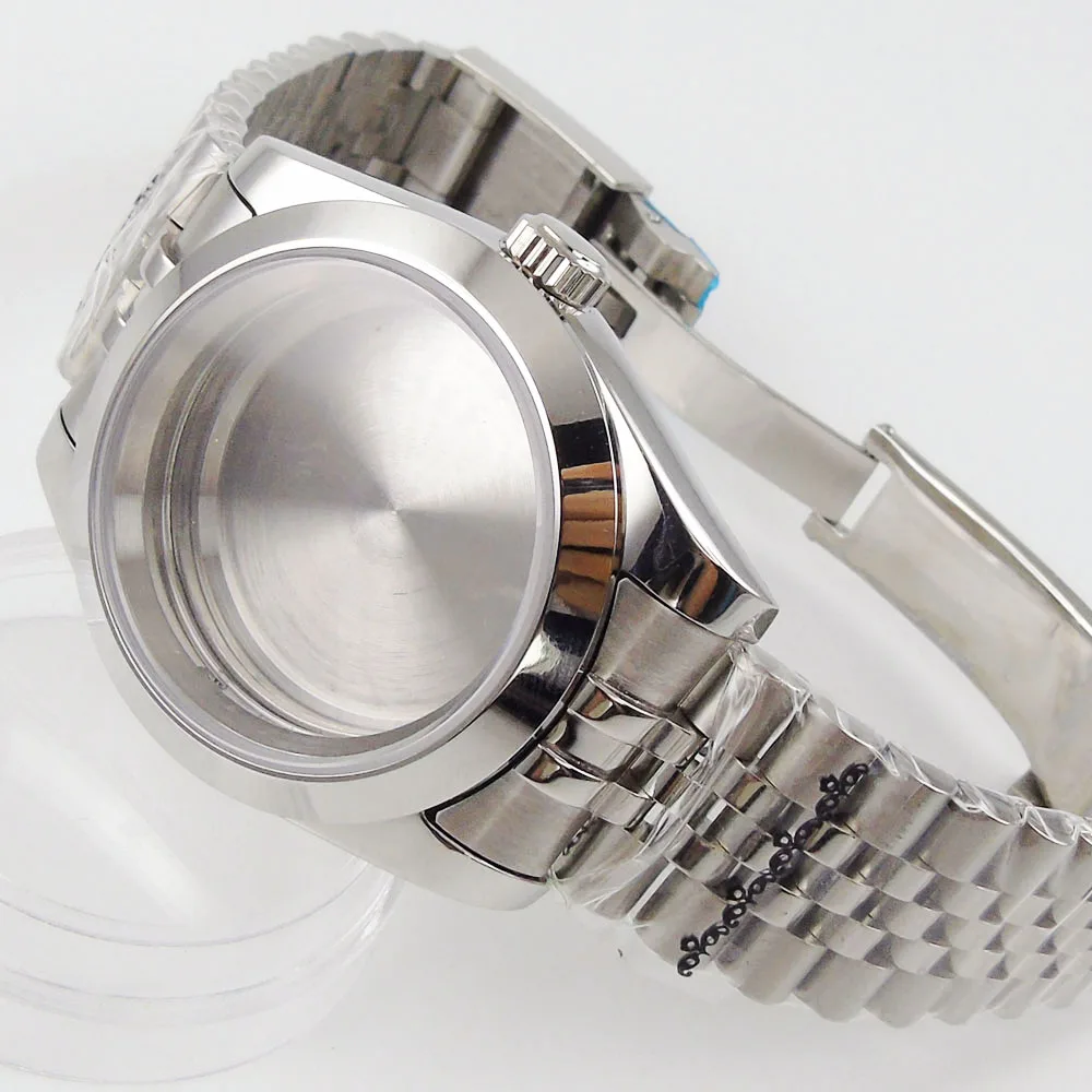 Polished Replaced Wristwatch Case for ETA 2836 MIYOTA 8215 DG MINGZHU 2813 NH35 Jubilee Bracelet Flat Scratch-Resistant glass