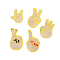 beautiful golden gesture love hand finger embroidery patches wholesale children clothing flower appliques for clothes decor