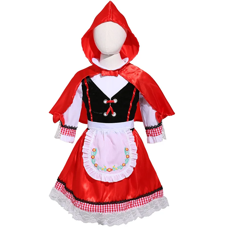 

Kids Girls Red Hood Cosplay Costume Dress Cloak Set Halloween Purim Mardi Gras Party Princess Outfits